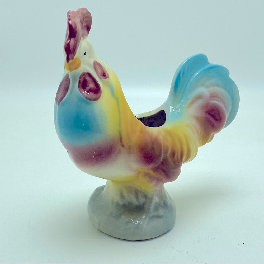 Vintage Royal Copley MCM Ceramic Rainbow Rooster Planter